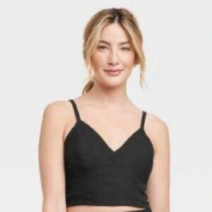 Women's Slim Fit Linen Blend Tank Top Universal Thread Sz L Black #51Q